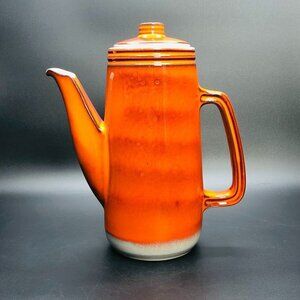 Beauceware Pottery Burnt Orange Coffee Pot Vintage Jean Cartier Artist Signed